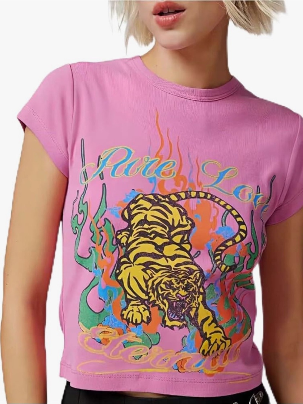 Urban Outfitters Pure Love Tiger Baby Tee In Pink Size M